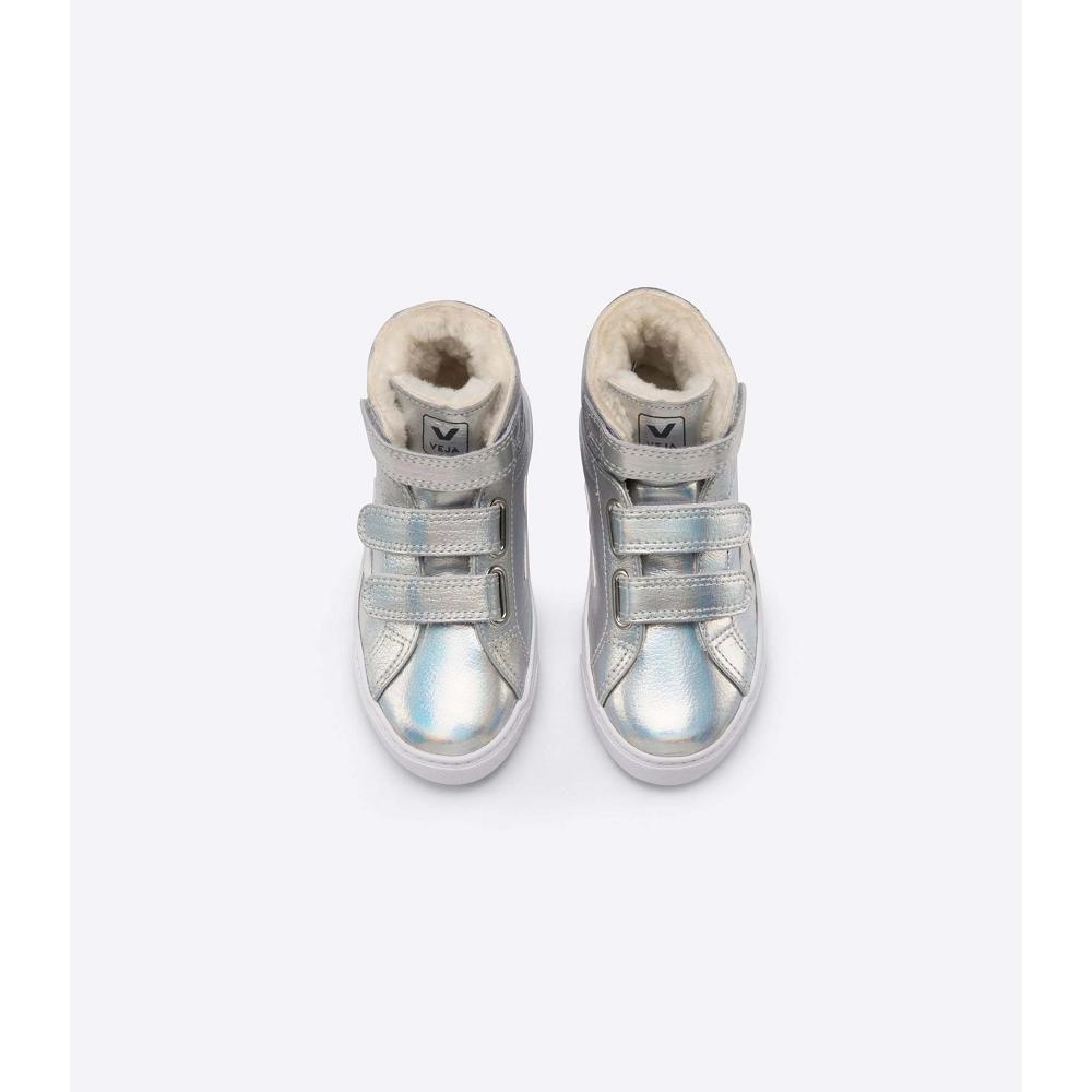 Kids' Veja ESPLAR MID FURED LEATHER High Tops Silver/White | ZA 693CTV